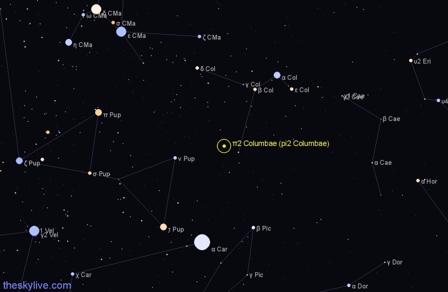 Finder chart π2 Columbae (pi2 Columbae) star