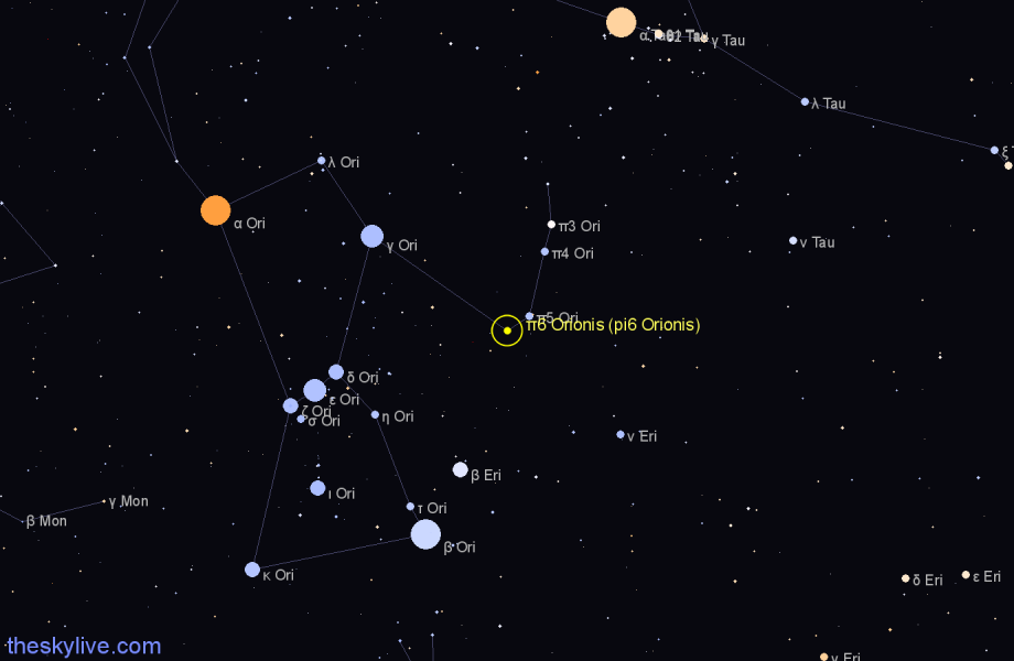 Finder chart π6 Orionis (pi6 Orionis) star