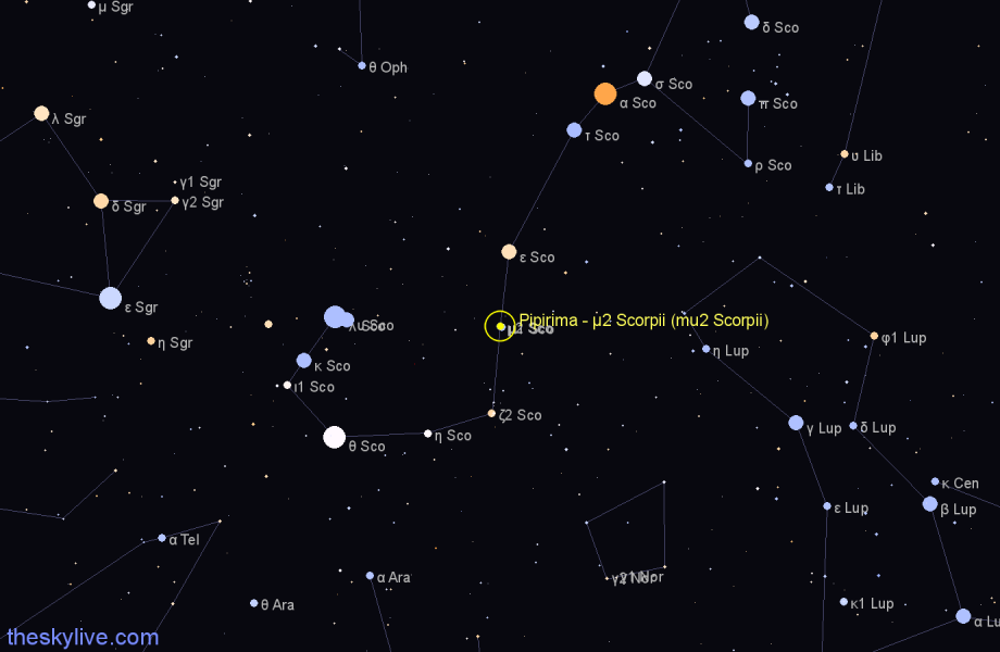 Finder chart Pipirima - μ2 Scorpii (mu2 Scorpii) star