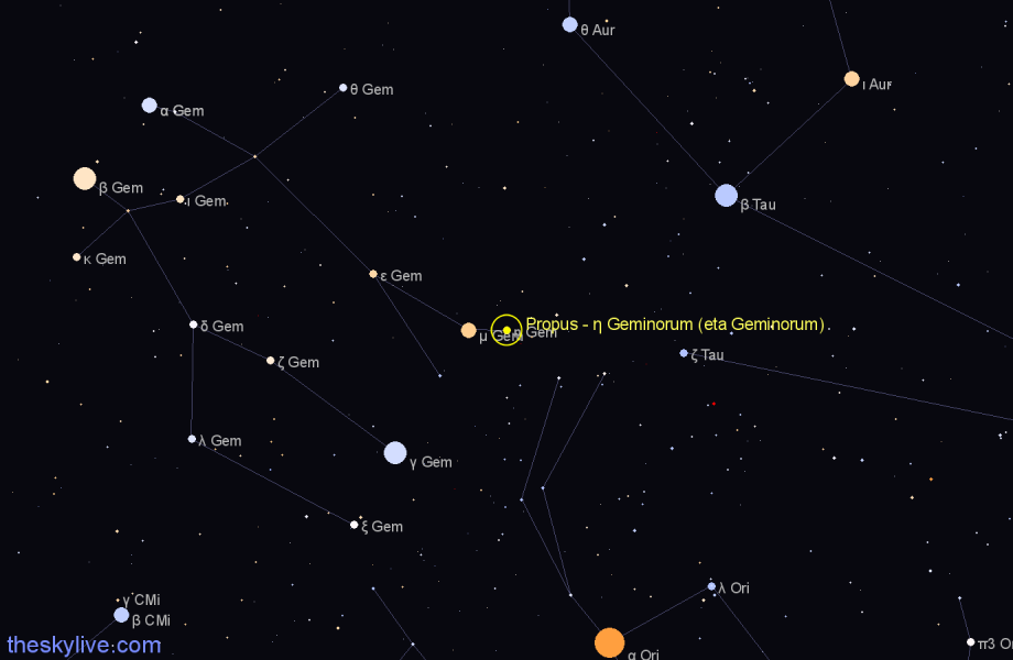 Finder chart Propus - η Geminorum (eta Geminorum) star