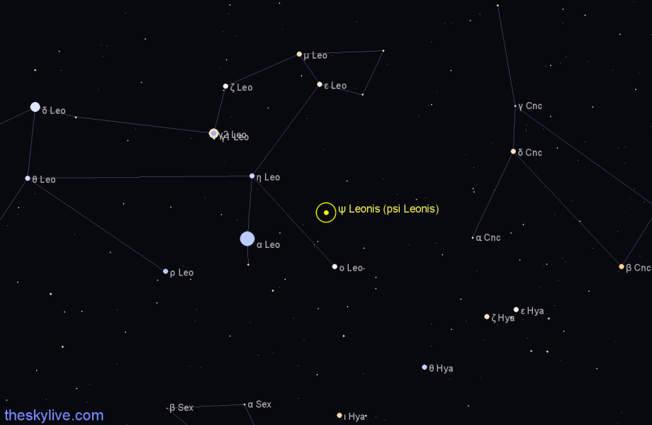Finder chart ψ Leonis (psi Leonis) star