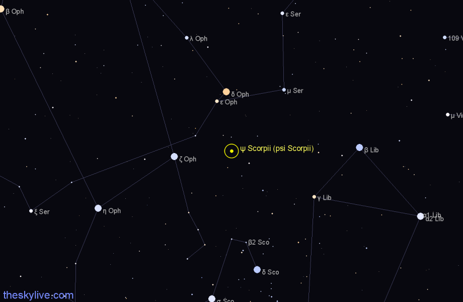 Finder chart ψ Scorpii (psi Scorpii) star