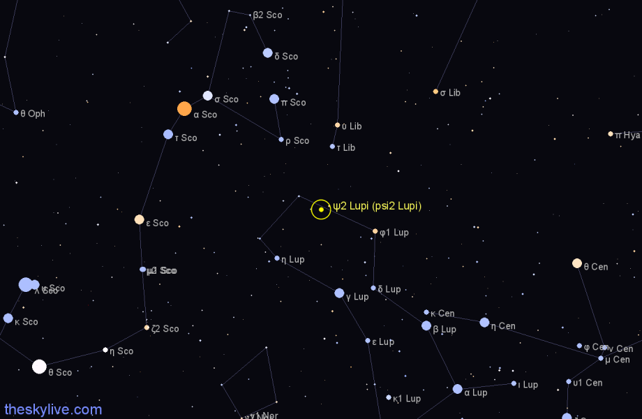 Finder chart ψ2 Lupi (psi2 Lupi) star