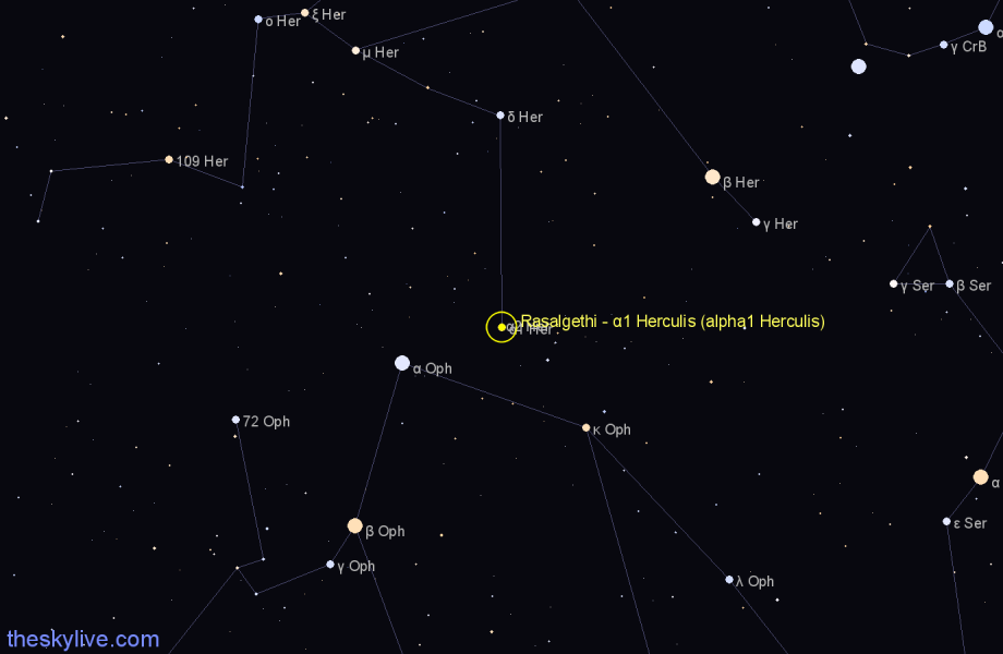 Finder chart Rasalgethi - α1 Herculis (alpha1 Herculis) star