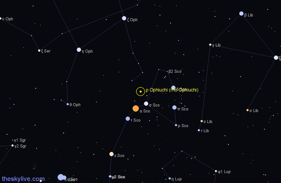 Finder chart ρ Ophiuchi (rho Ophiuchi) star