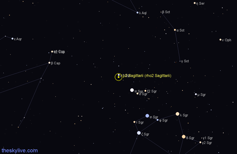Finder chart ρ2 Sagittarii (rho2 Sagittarii) star