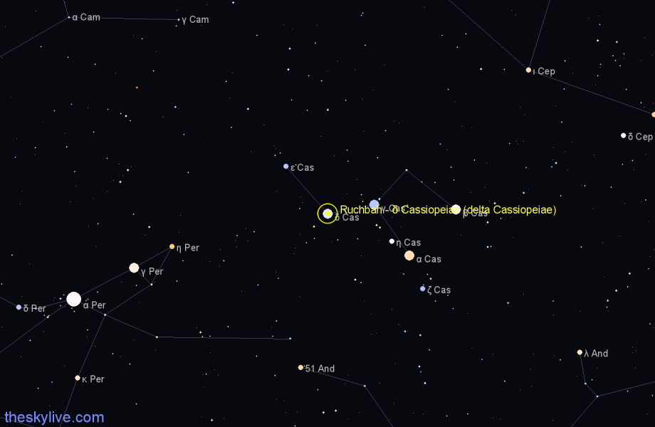 Finder chart Ruchbah - δ Cassiopeiae (delta Cassiopeiae) star