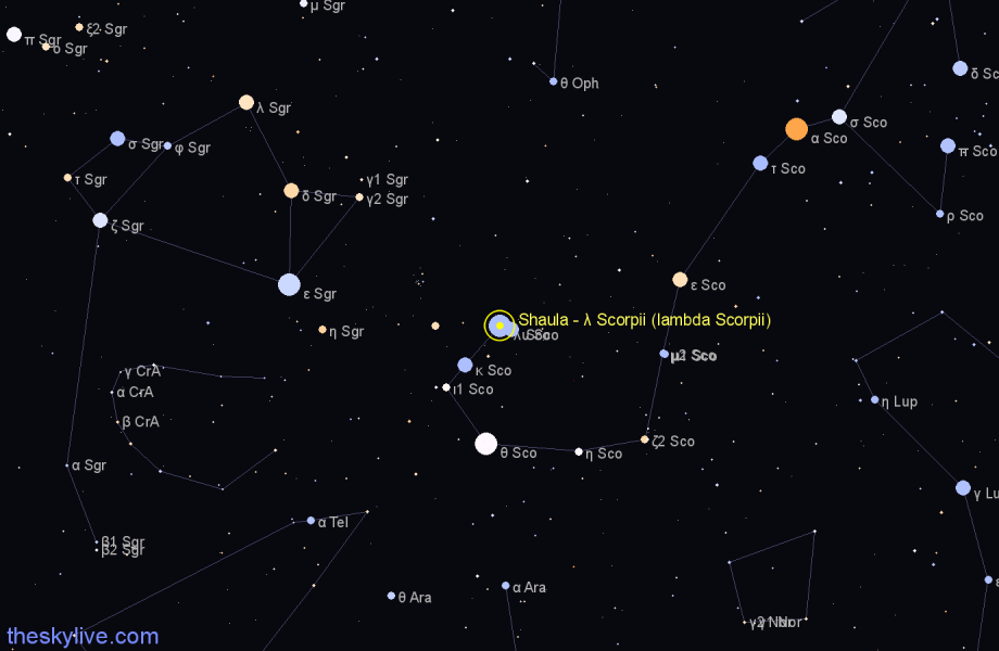 Finder chart Shaula - λ Scorpii (lambda Scorpii) star