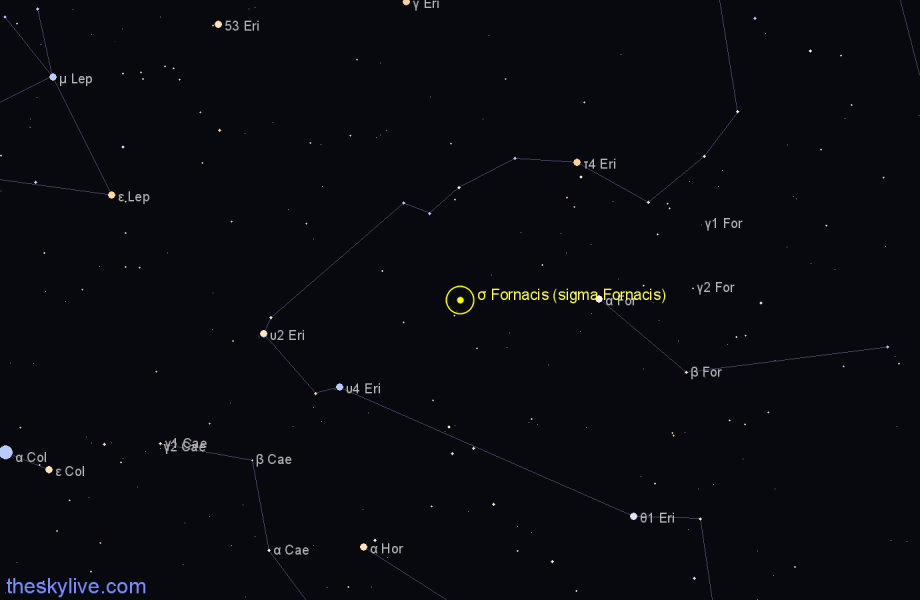 Finder chart σ Fornacis (sigma Fornacis) star
