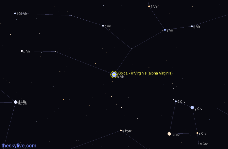 Finder chart Spica - α Virginis (alpha Virginis) star