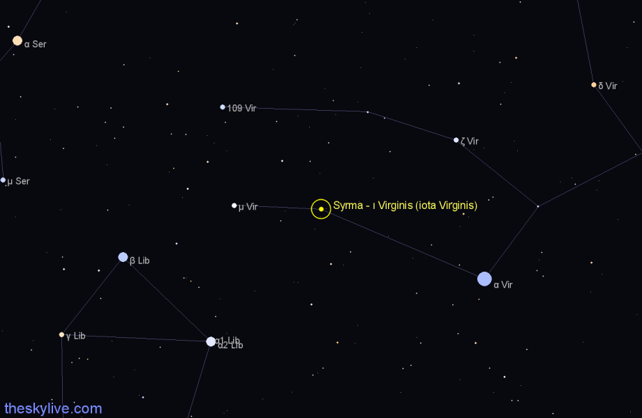 Finder chart Syrma - ι Virginis (iota Virginis) star