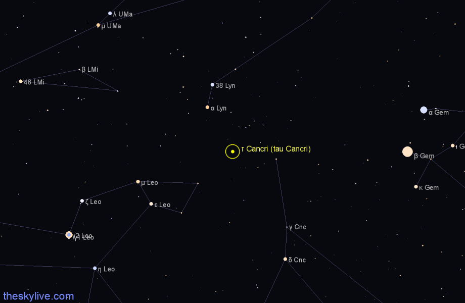 Finder chart τ Cancri (tau Cancri) star