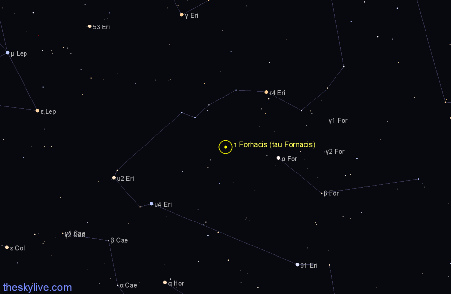 Finder chart τ Fornacis (tau Fornacis) star
