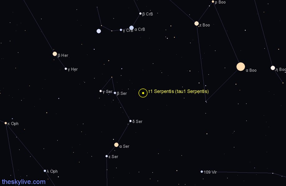 Finder chart τ1 Serpentis (tau1 Serpentis) star