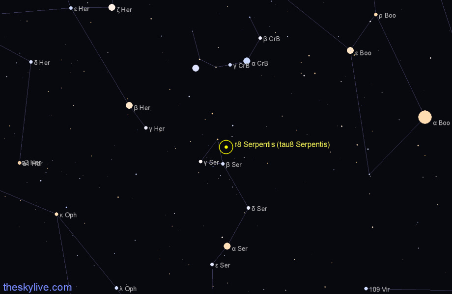 Finder chart τ8 Serpentis (tau8 Serpentis) star