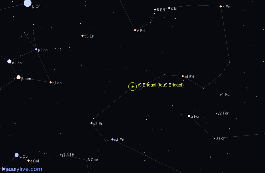 Finder chart τ9 Eridani (tau9 Eridani) star