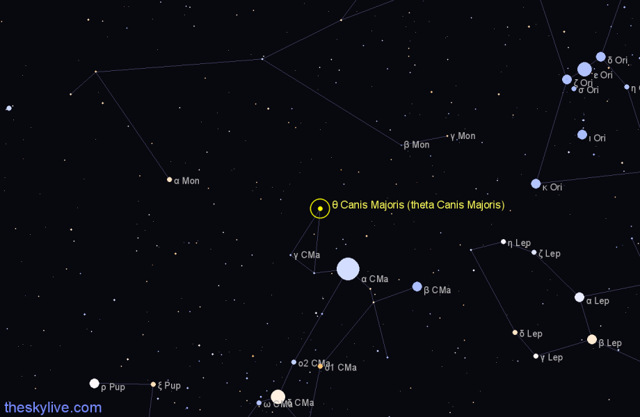 Finder chart θ Canis Majoris (theta Canis Majoris) star