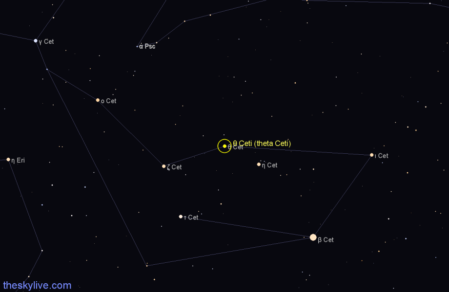 Finder chart θ Ceti (theta Ceti) star