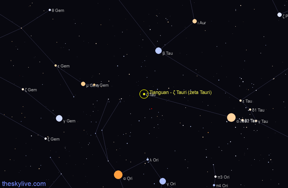 Finder chart Tianguan - ζ Tauri (zeta Tauri) star