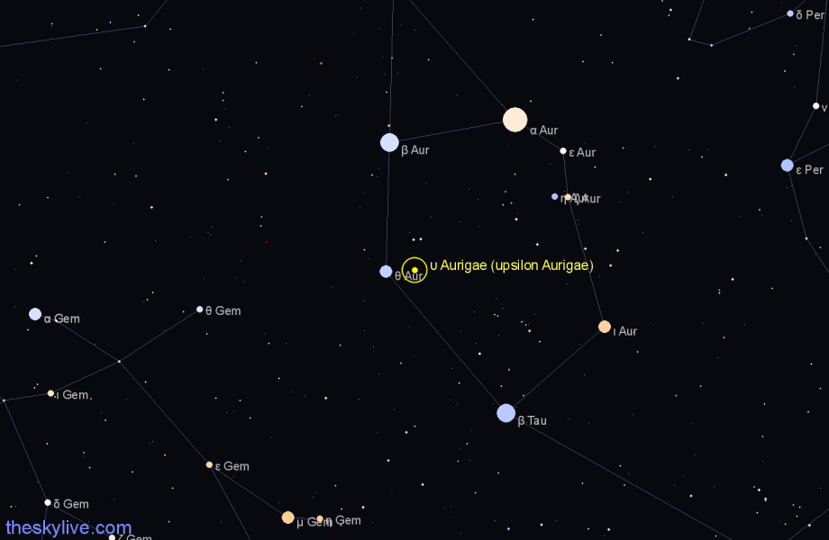 Finder chart υ Aurigae (upsilon Aurigae) star