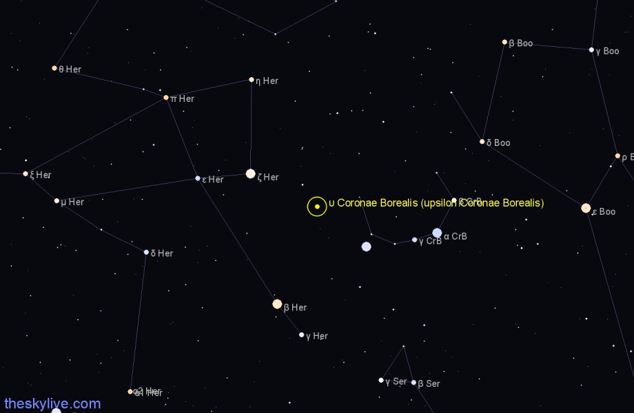 Finder chart υ Coronae Borealis (upsilon Coronae Borealis) star