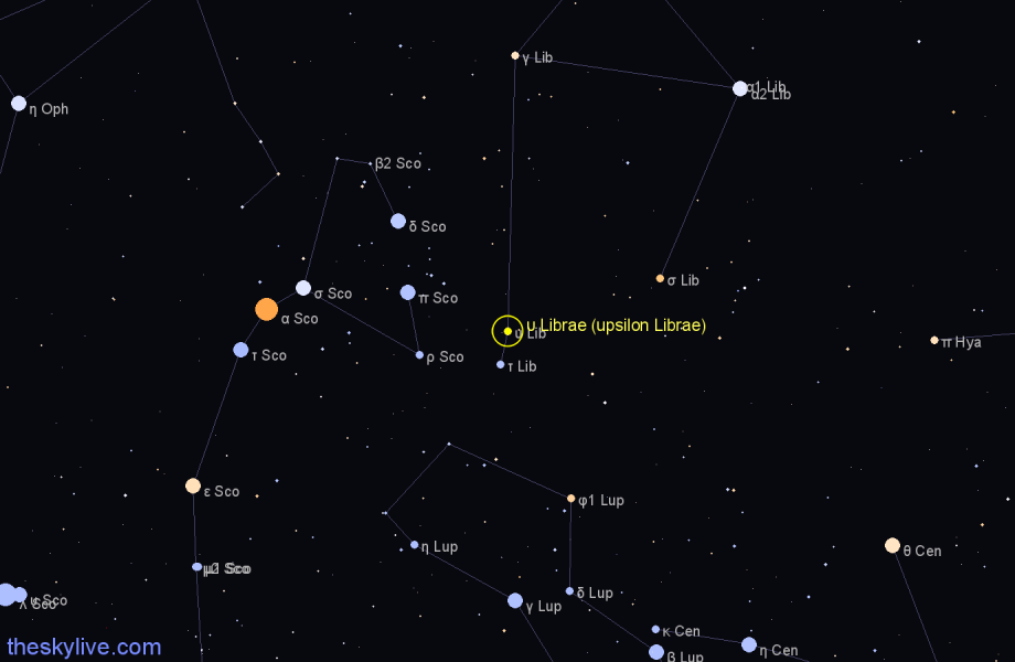 Finder chart υ Librae (upsilon Librae) star