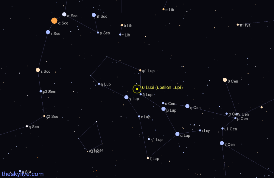 Finder chart υ Lupi (upsilon Lupi) star