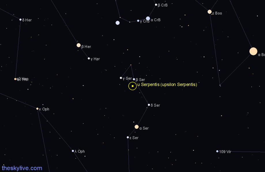 Finder chart υ Serpentis (upsilon Serpentis) star