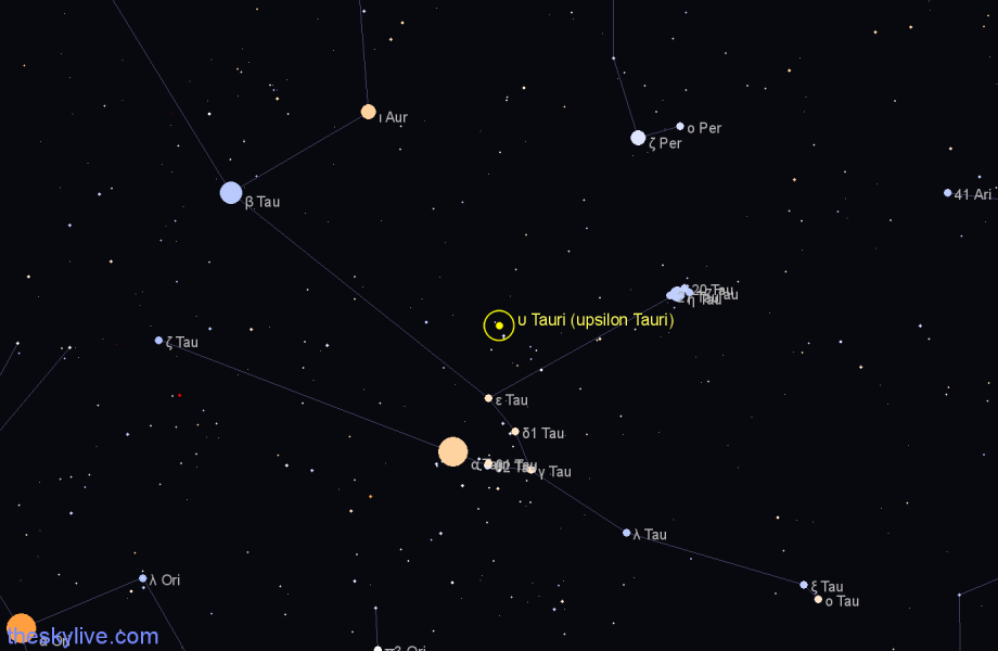 Finder chart υ Tauri (upsilon Tauri) star