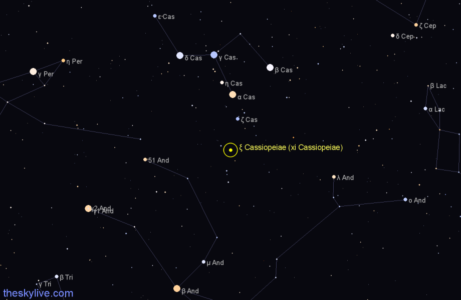 Finder chart ξ Cassiopeiae (xi Cassiopeiae) star