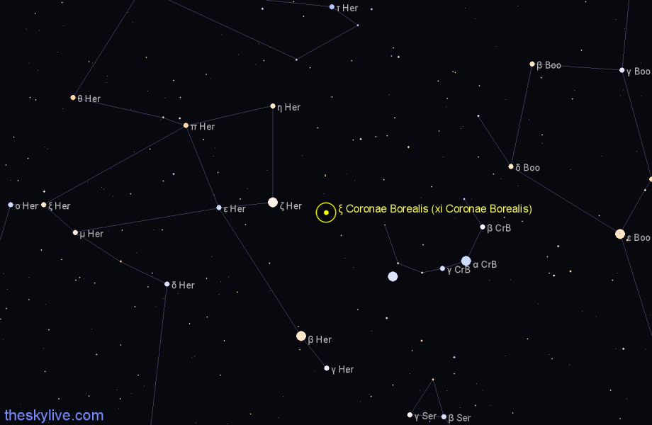 Finder chart ξ Coronae Borealis (xi Coronae Borealis) star