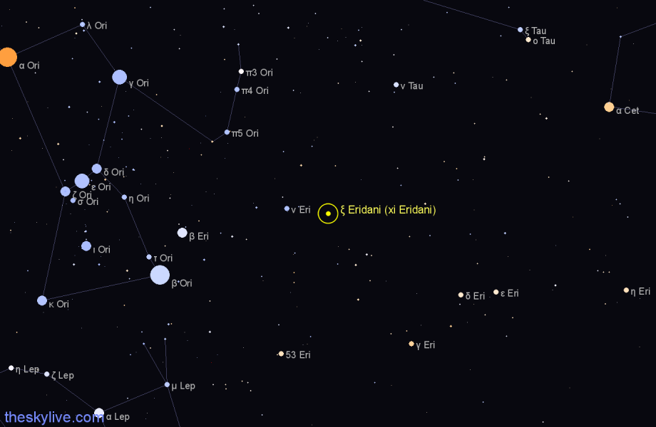 Finder chart ξ Eridani (xi Eridani) star