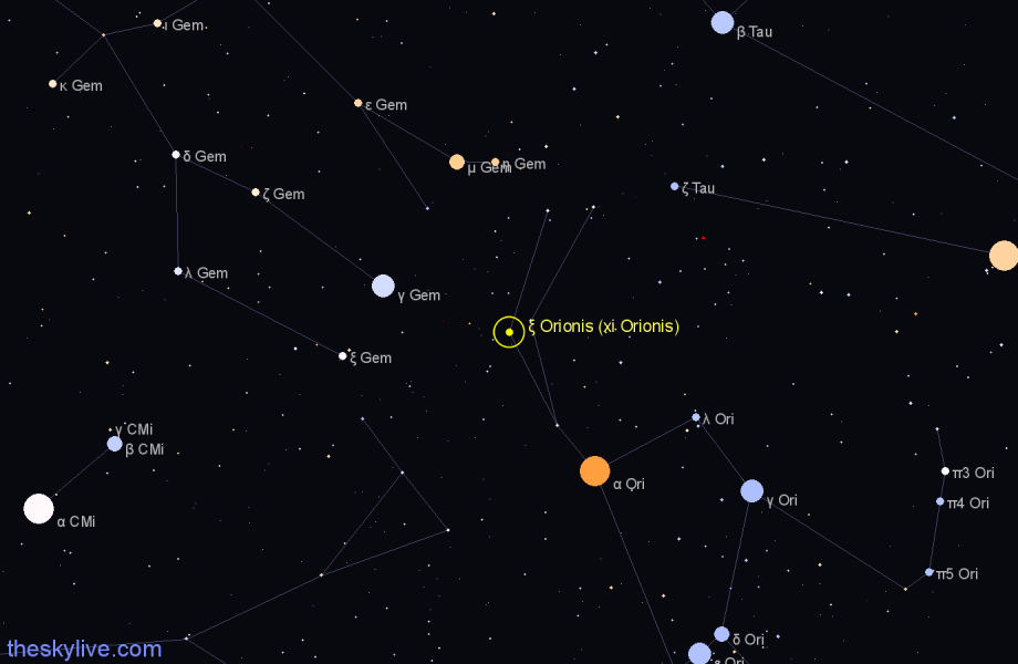 Finder chart ξ Orionis (xi Orionis) star
