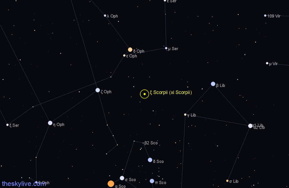 Finder chart ξ Scorpii (xi Scorpii) star