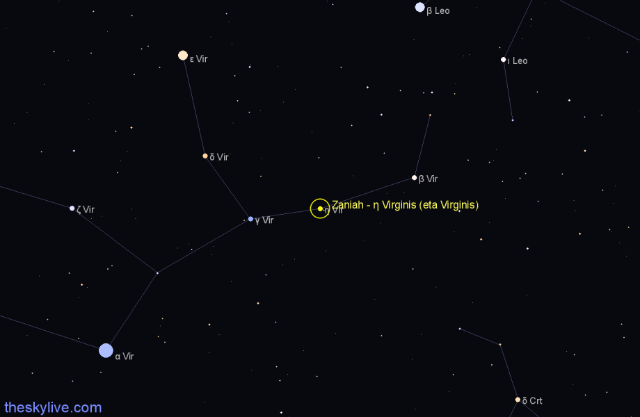 Finder chart Zaniah - η Virginis (eta Virginis) star
