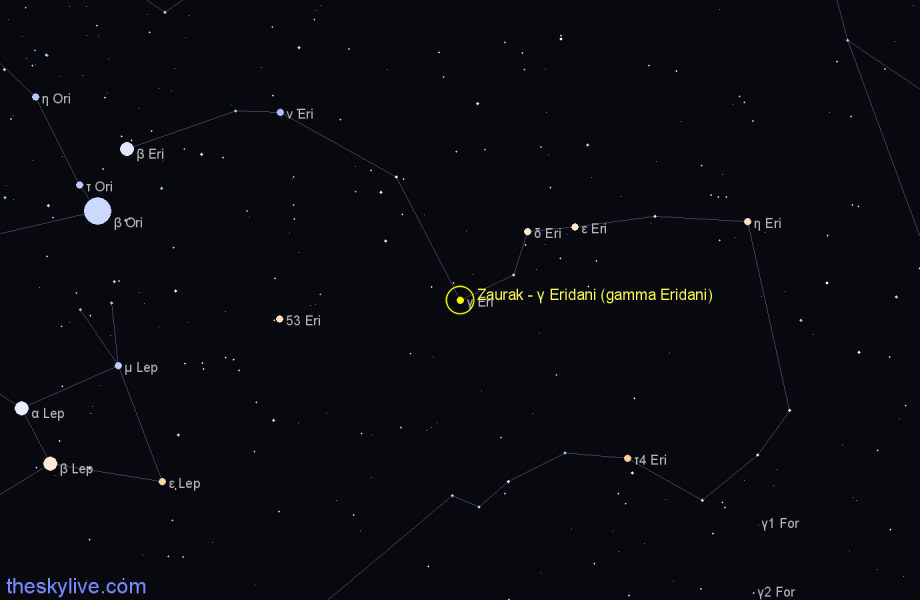 Finder chart Zaurak - γ Eridani (gamma Eridani) star