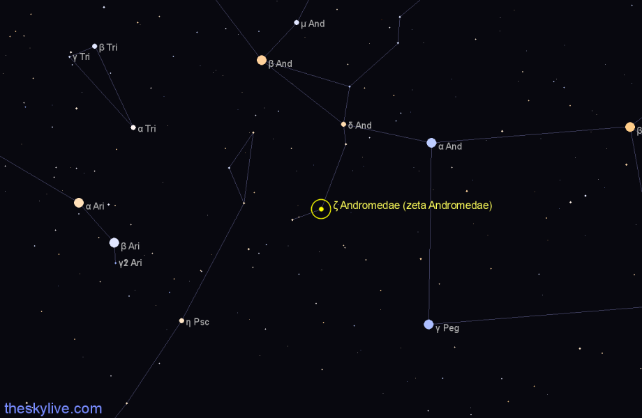 Finder chart ζ Andromedae (zeta Andromedae) star