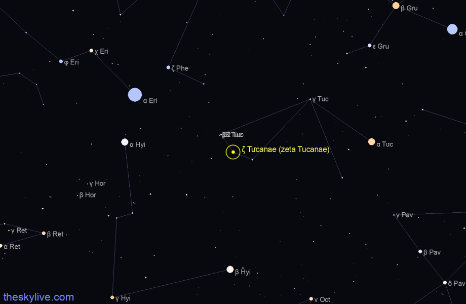 Finder chart ζ Tucanae (zeta Tucanae) star