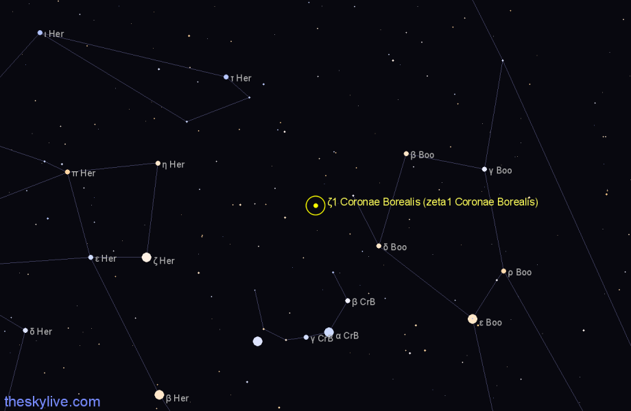 Finder chart ζ1 Coronae Borealis (zeta1 Coronae Borealis) star