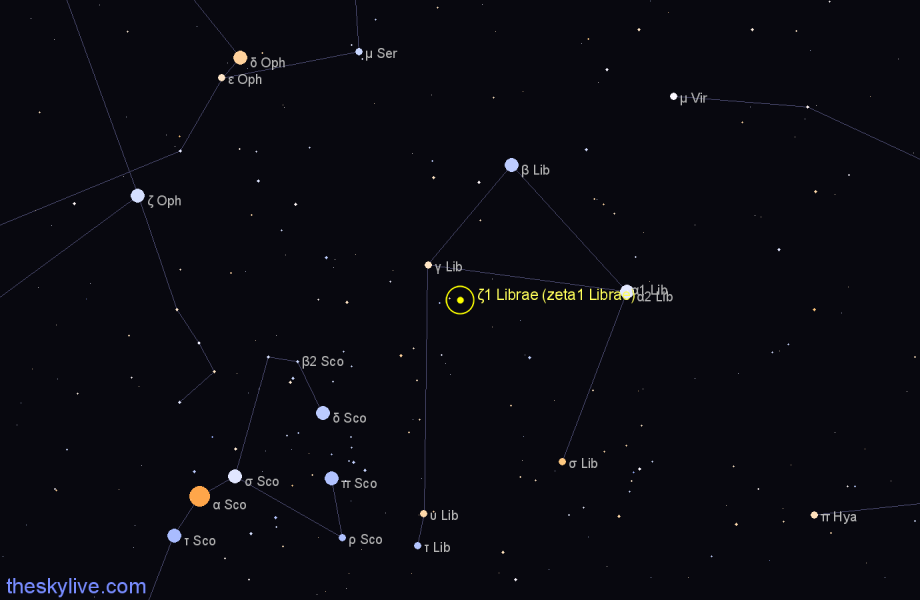 Finder chart ζ1 Librae (zeta1 Librae) star
