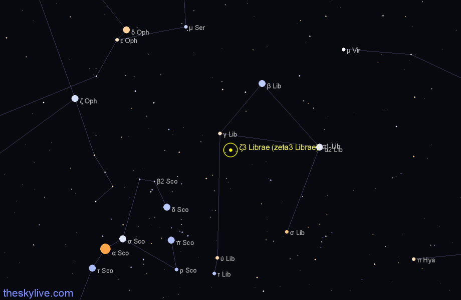 Finder chart ζ3 Librae (zeta3 Librae) star