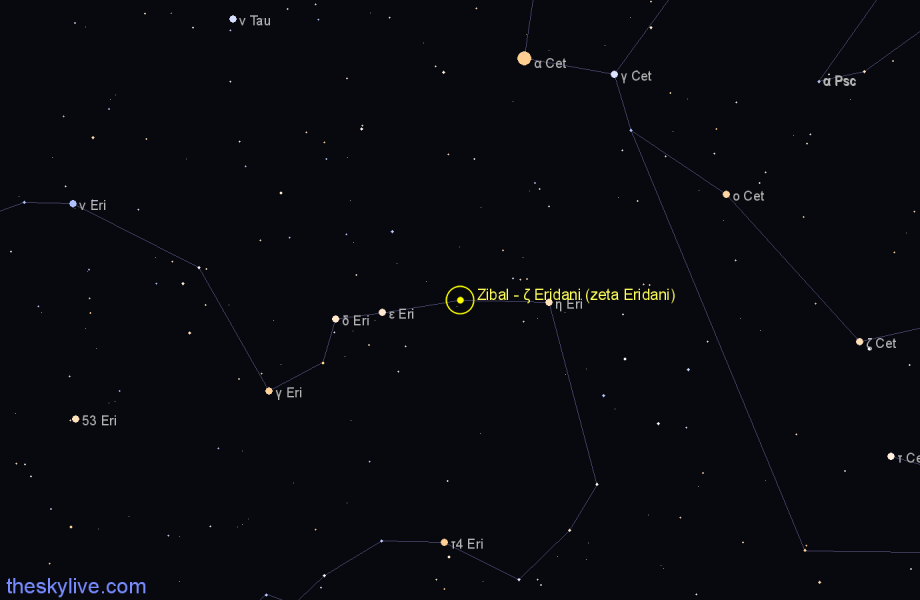 Finder chart Zibal - ζ Eridani (zeta Eridani) star