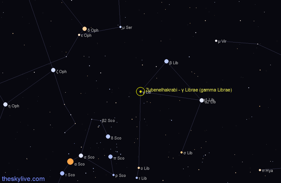 Finder chart Zubenelhakrabi - γ Librae (gamma Librae) star